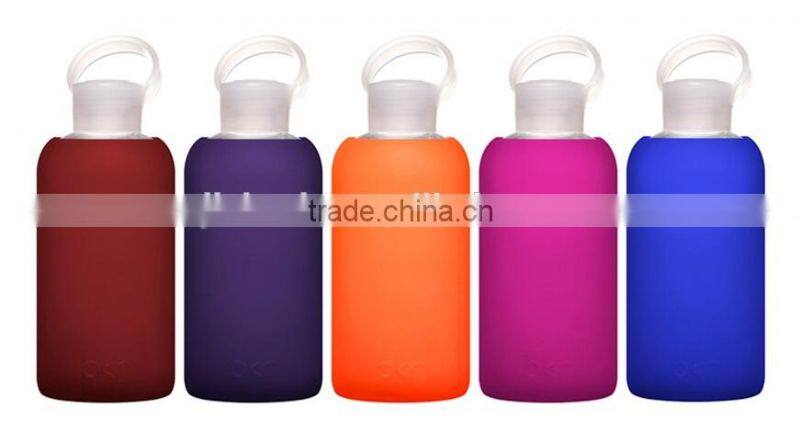 New style glass aquare bottle with silicone, transparent mug, colorful