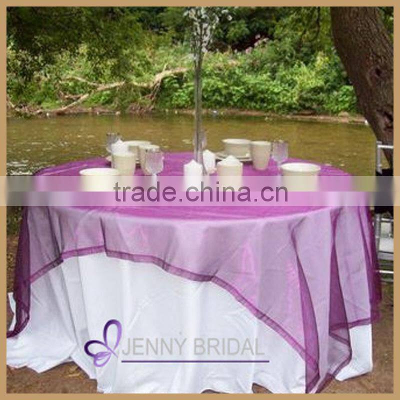 TL014A wedding table decoration purple organza cheap wedding table overlay, round overlay tablecloths