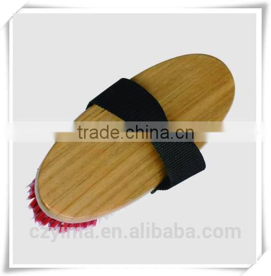 wooden horse body brush with non-slip strap brush