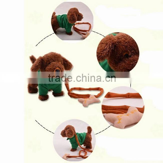 Led plush musical walk teddy dog toy with cord towing