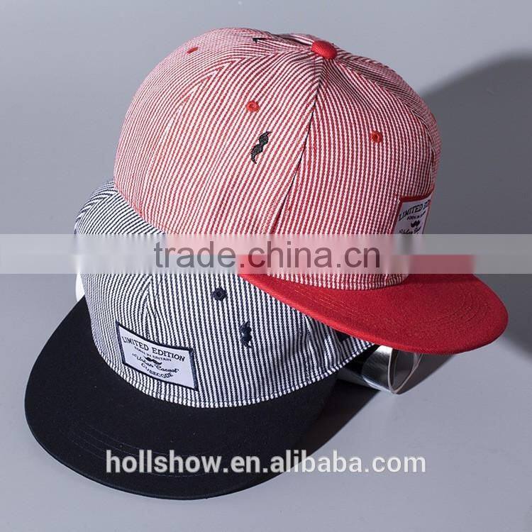 Striped Pattern Applique Beard Embroidery Male Female Custom Snapback Hats Wholesale