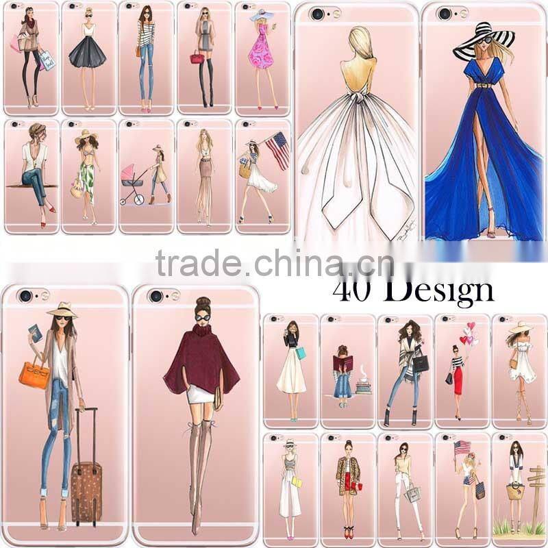 Fashion Girl Transparent Clear Soft Silicon TPU Gel Phone Case Cover for iPhone 6 6S Plus