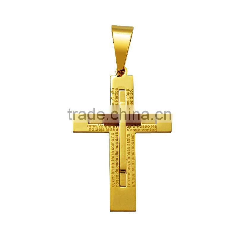Factory wholesale double layer big and small stainless steel gold cross necklace pendant