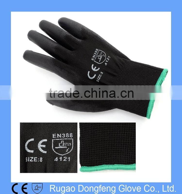 13Gauge Black PU Coated Nylon Gloves,Black Nylon Working PU Gloves,PU Safety Hand Gloves