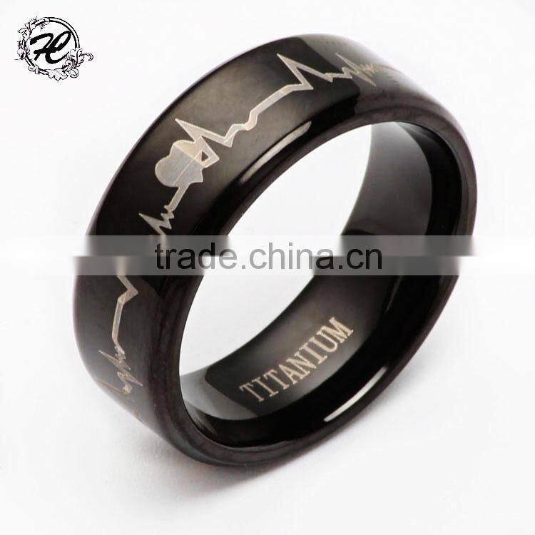 Fashion Jewelry Black Titanium Band 12mm Titanium Ring For Men