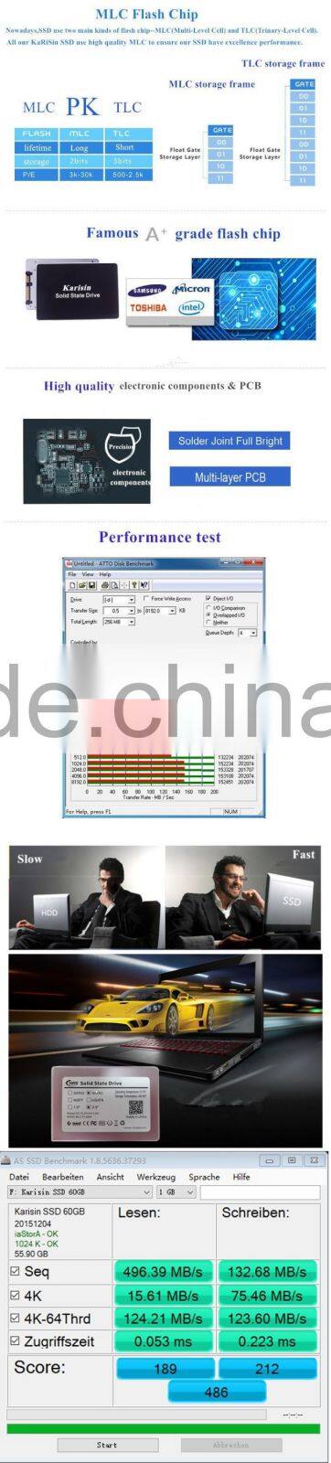 Karisin internal ssd MLC nand flash 2.5 sata hdd 80gb 60gb SSD