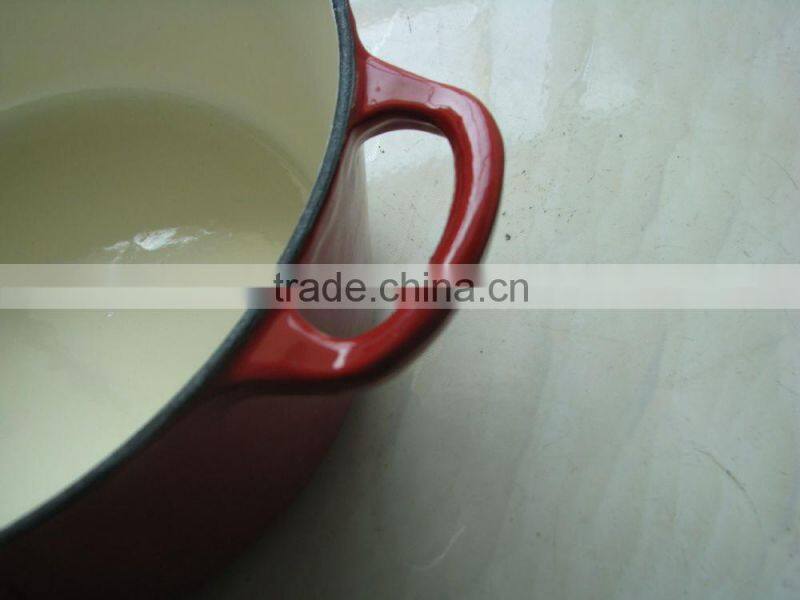 cast iron round red enamel casserole
