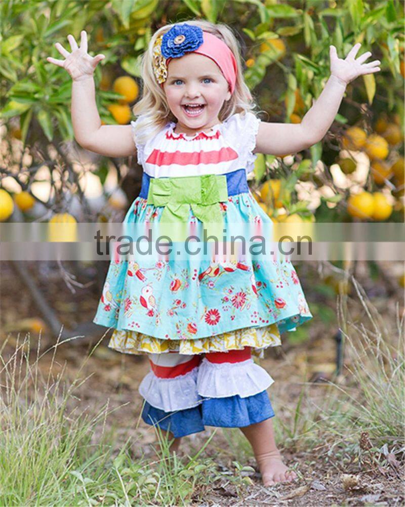 2016 newest fall children long sleeve dress boutique floral print multicolors ruffles lap dress outfits