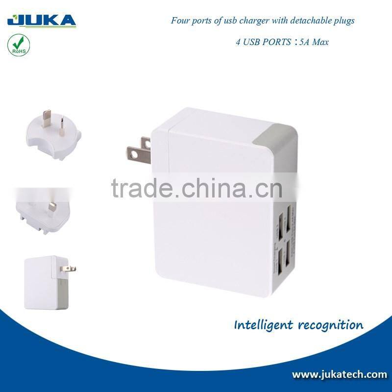 US EU UK AUS Plug Portable Cell Phone Charger , 4 Port Travel Wall Charger USB Charger