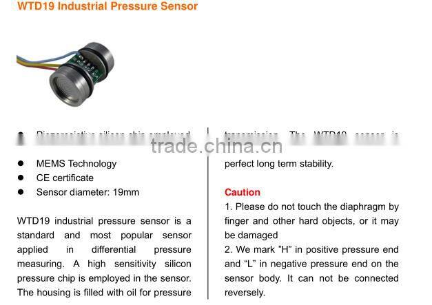 WTD19 Industrial differential Pressure Sensor, 19mm diameter pressure sensor