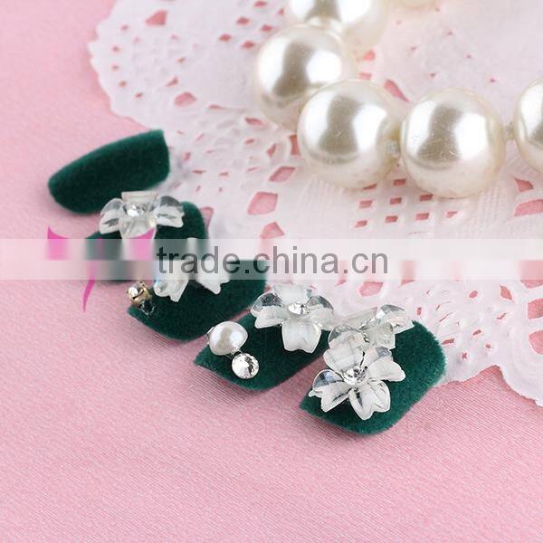 Artificial fingernails designed nail art tips,art nail with velvet