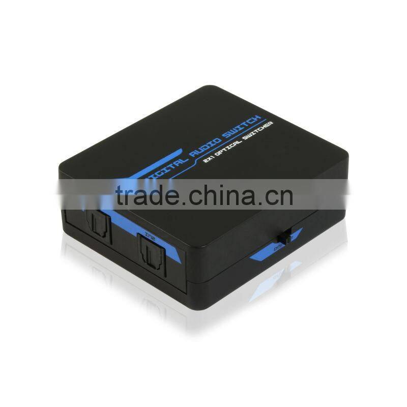 Newest 2x1 Optical Fiber Switcher With IR Remote Control Support signal retiming Toslink Digital Audio Switcher