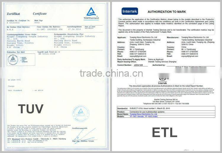 High efficiency 5w to 330w MC4 connector with TUV, IEC, CE, CEC solar system connector
