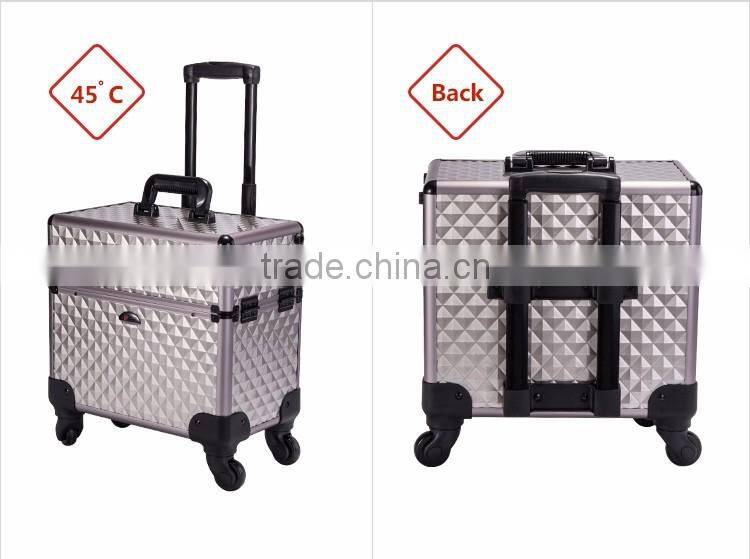 Professional Makeup Trolley Luggage Lighted Cases With Compartments