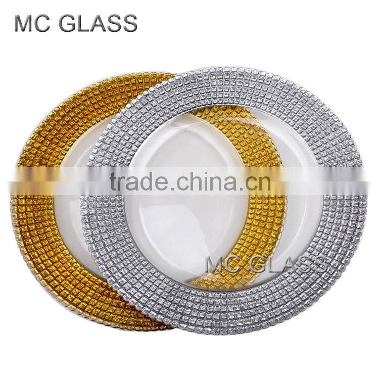 Wholesale Cheap Plates Wedding and Home Decor Gold Silver Trim Glass Charger Plate