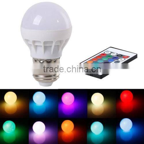 3W E27 AC 85-265V RGB LED Light Bulb Lamp Color Changing+IR Remote Control CJ-RGBQPD-001