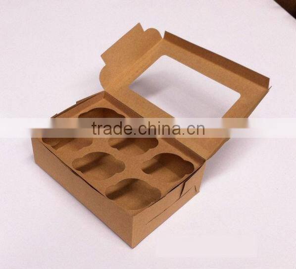 Decorative 6 Cupcake Kraft Box with Window and Inserts for Food Wholesale Cheap