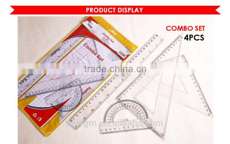 4 Pieces for Students Plastic Ruler Set/geometric ruler set