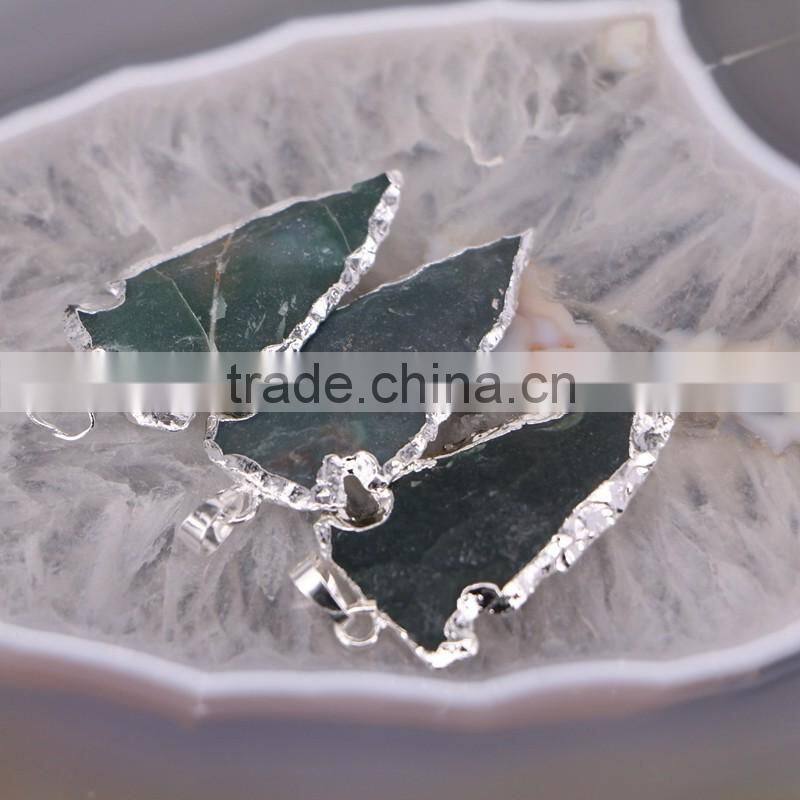 Silver Plated Edged Jasper Gem stone Druzy Pendant, Green Arrow Pendant, For Jewelry Making