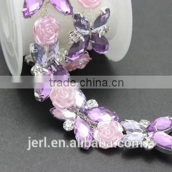 Hot selling colorful crystal rhinestone bridal trimmings chain for wholesale