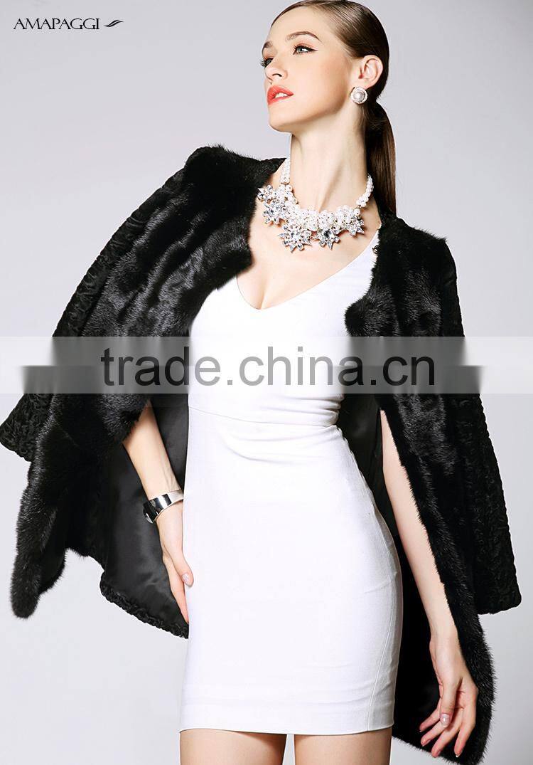 hot sale women black whole mink pelt long fur coat for winter