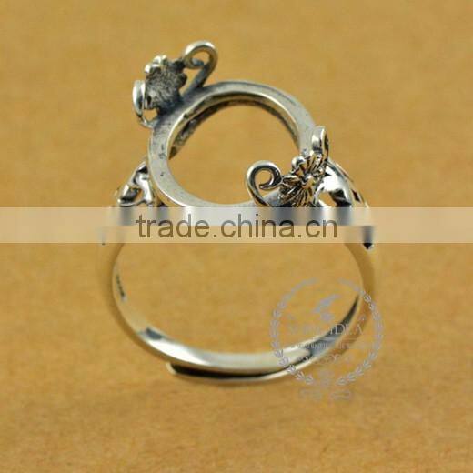 12*15.3mm 925 sterling silver antiqued silver vintage style oval flower bezel ring base blank supplies DIY findings 1223069