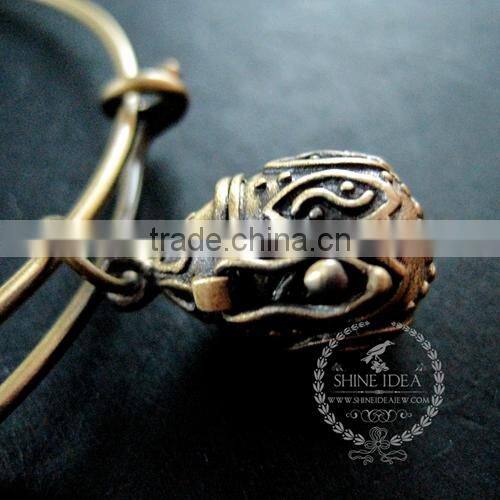 vintage bronze antiqued nut prayer box leaf ice green glass beads wish charms fashion women wiring bangle bracelet 6450037