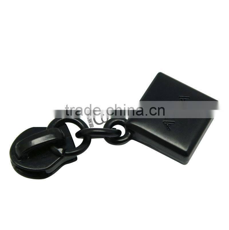 Black leather zipper puller with metal slider