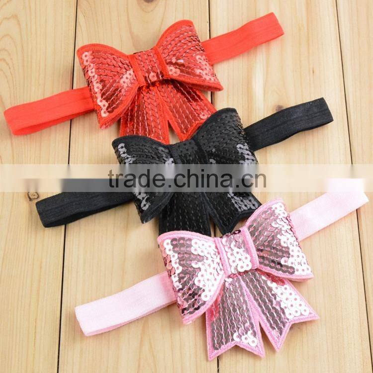 Girls sequins bow hairband for hair dress bling cheerleader sequin hair bow school girls bow hair