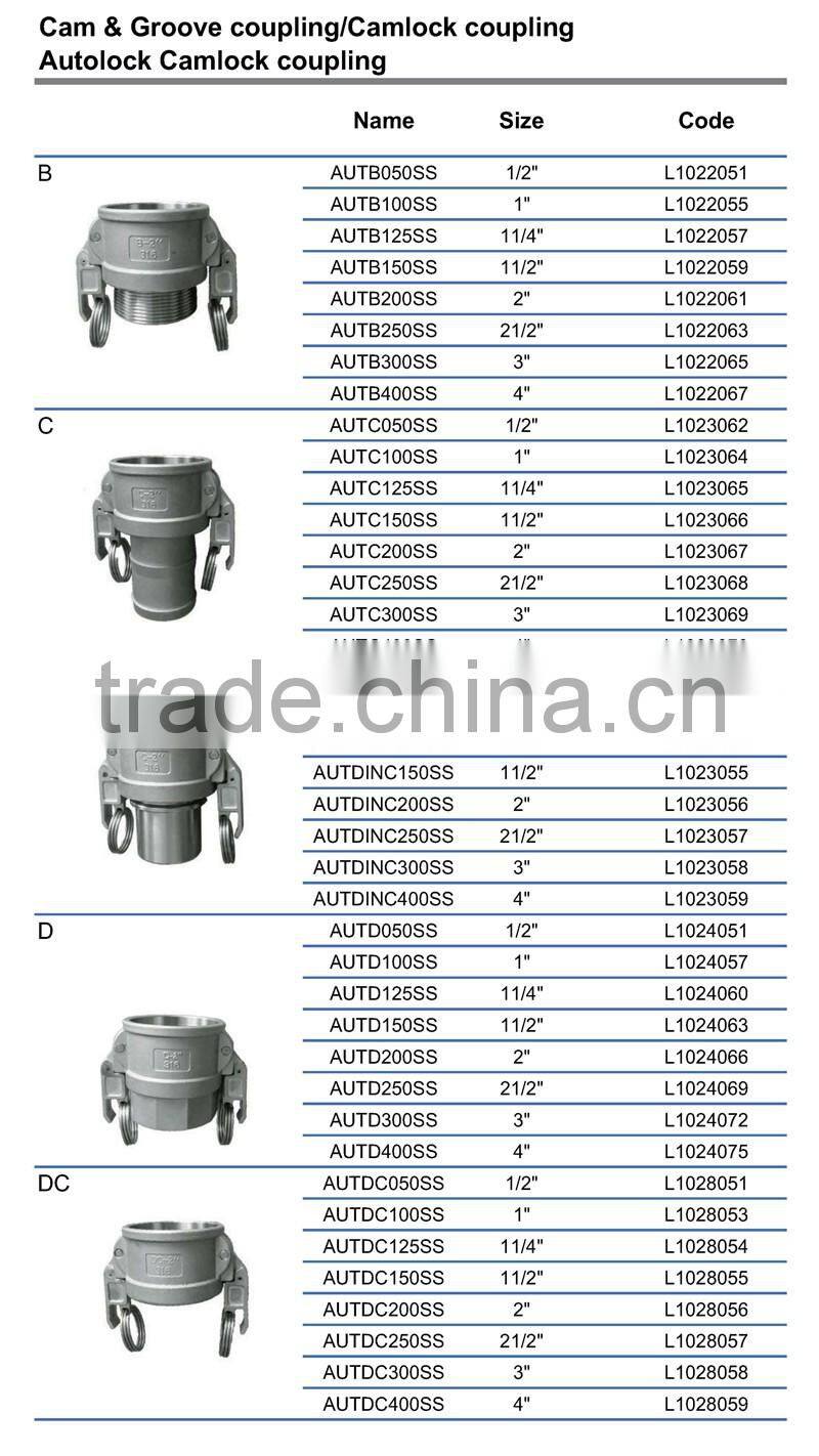 Cam & Groove Couplings/Camlock Couplings Autolock Camlock Couplings