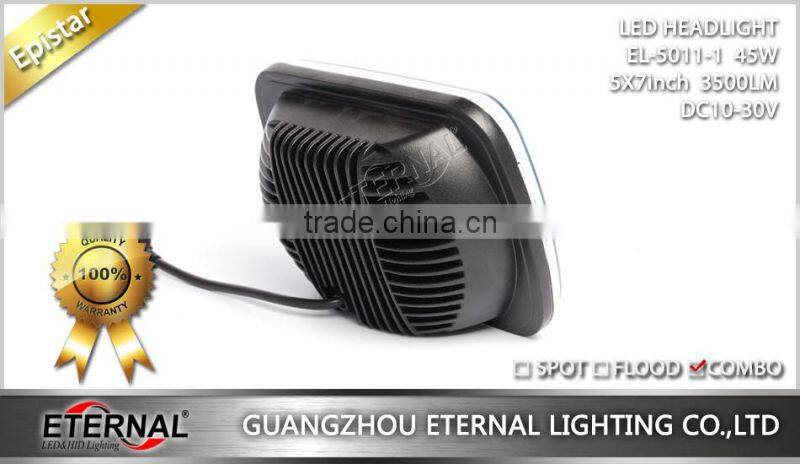 5x7in 45W sealed beam led headlight dual beam light with H4 plug for automotive truck