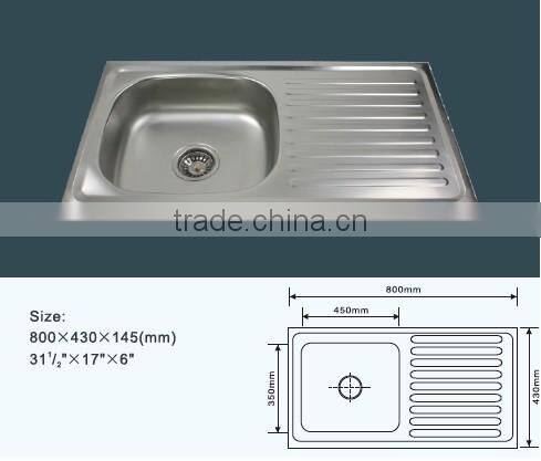 JZ-364 80x43 export Indonesia single bowl single tray stainless steel kitchen sink
