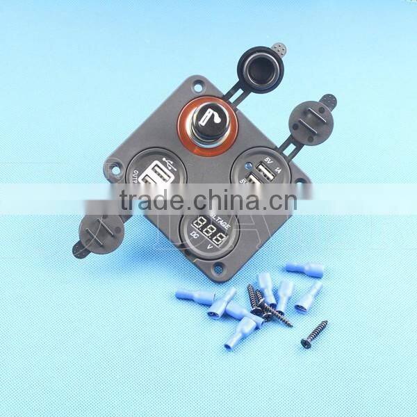 Four Hole Panel Car Cigarette Lighter Plug Power Socket With Timer And USB Charger Socket