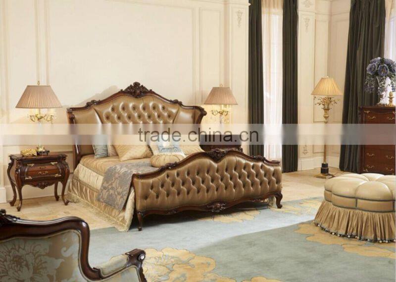 French Style Classic Leather Living Room Sofa Set/Handmade Curved Sofa Couch