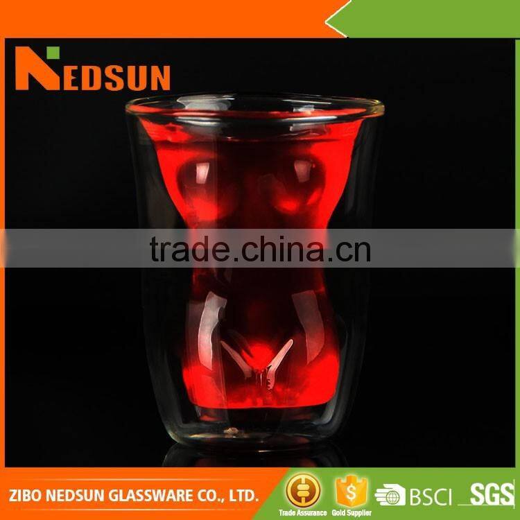 Customized Sexy women double wall glass cup
