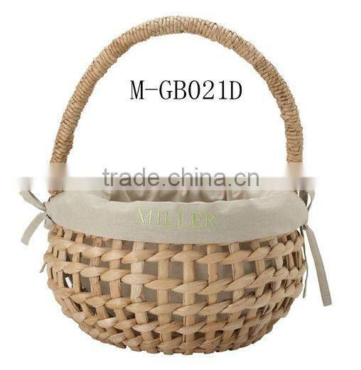 Cattail & seagrass gift basket with cotton linen liner and handle