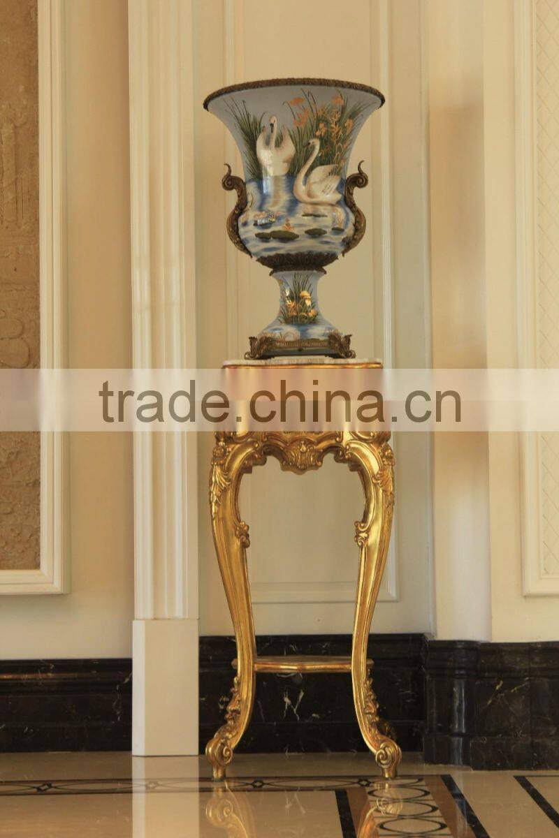 Antique Gold Marble Top Hand-carved Wedding Decoration Flower Stander