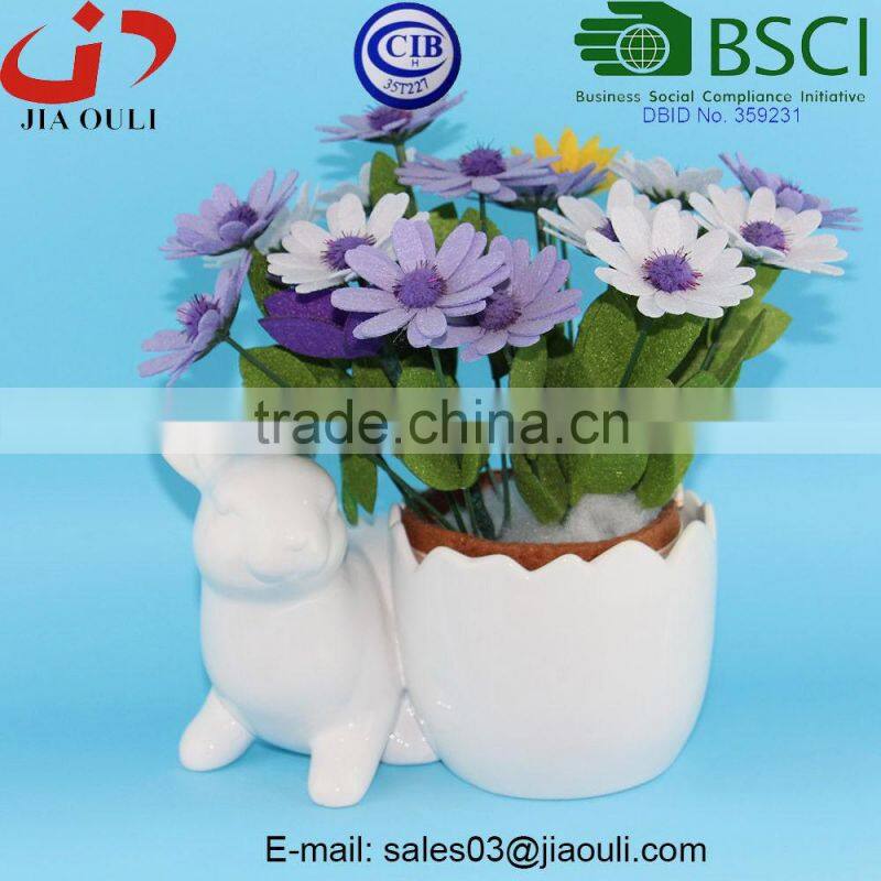 BSCI Audit Factory white Ceramic Easter Bunny Rabbit Planter, animal flower planters
