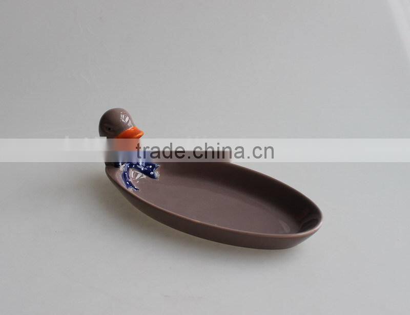green color glazed promotional duck ceramic kitchen plate
