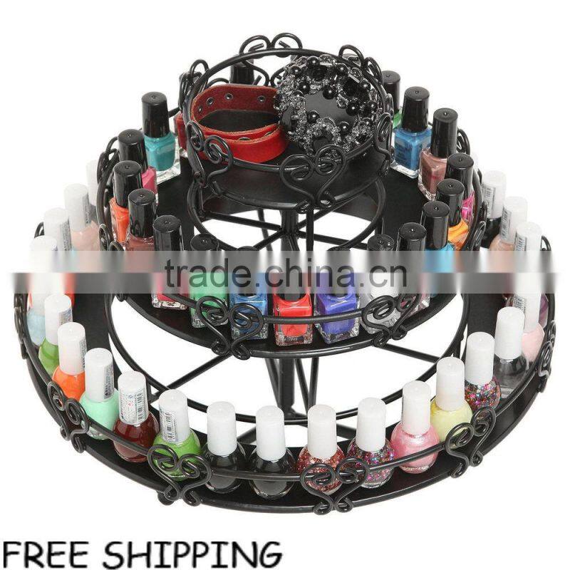 3-Tier Metal Heart Design Rotating Nail Polish Organizer Display Rack Stand Gift