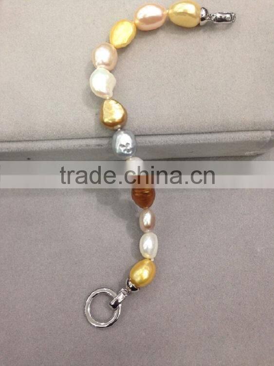 14k white gold 6-7 mm multicolor rice shape freshwater pearl bracelet