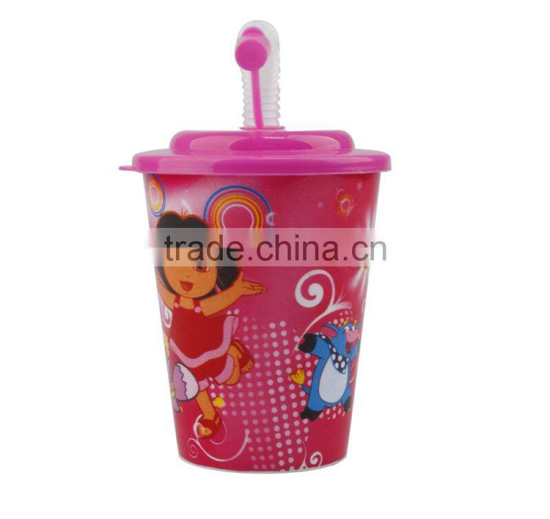 350ml PP Promotional Plastic Beverage Drinking Cup with Straw