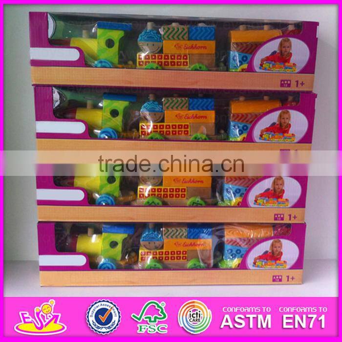 2015 Educational colorful pull along wooden block train toy for baby W05C018