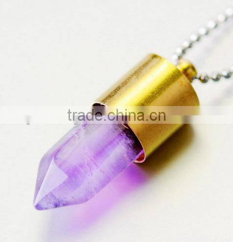 Bullet Shape Natural Stone Necklaces Natural Stone Pendant crystal necklace Crystal Gold Metal Necklace