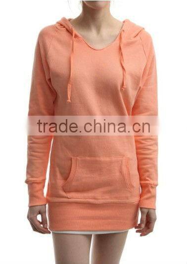 Women Long Hoodie Sweatshirt with V Neck