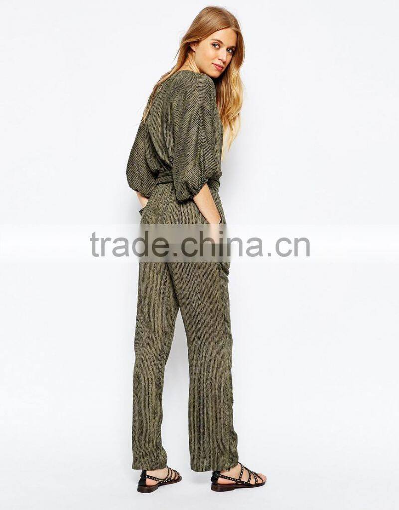 2015 fashionable hot sale OEM customized Wrap Front women Jumpsuit