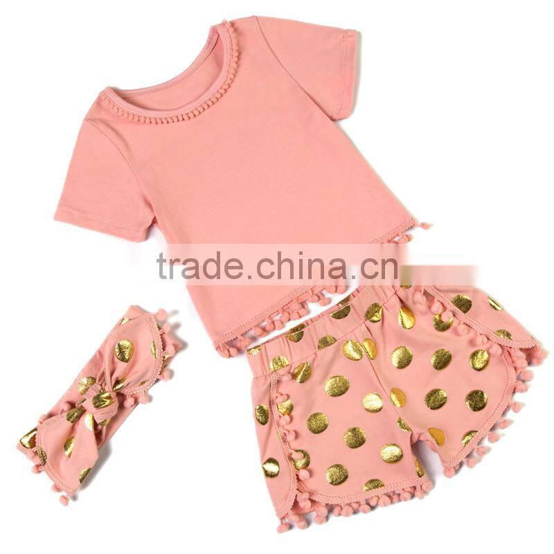 2017 Popular Baby Girl Apparel Gorgeous Baby Outfits Girls Blank T Shirt Pom Pom Shorts For Summer Beach
