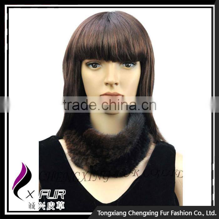 CX-E-10G Knitted Women Head Scarf Mink Fur Stretch Elastic Headband