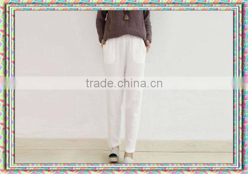 2014 Fashion Hot Selling Ladies White Cotton Pants