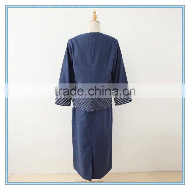Linen Long Sleeve Royal Formal Women Skirt Suit With Organza Fabric